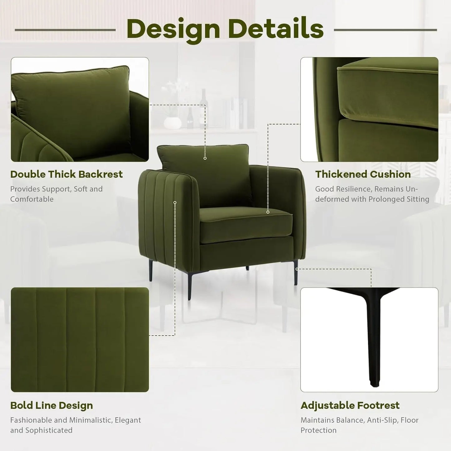 Velvet Accent Chairs Set of 2, Modern Upholstered Sofa Chair, Comfy Armchair with Thick Cushion & Metal Legs, Customized