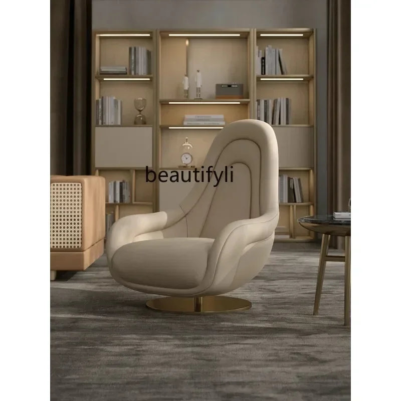 1lNew Single Seater Italian Living Room Leisure Light Luxury Designer Leather Rotating Couch
