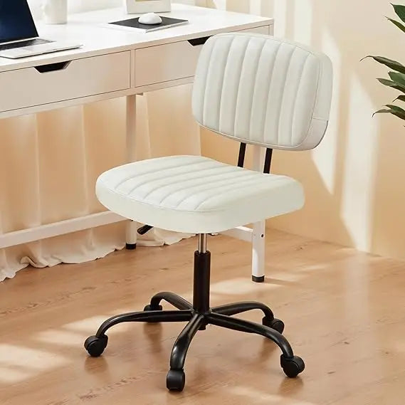 Small Office Desk Chair with Wheels, Armless Desk Chair with Lumbar Support, PU Leather Low Back Adjustable Height 360