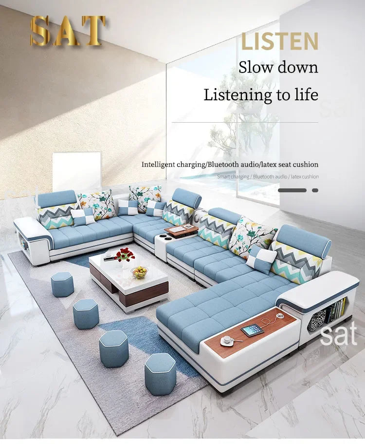 For living room minimalist modern large unit furniture set combination cotton and linen 2024 new technology fabric sofa