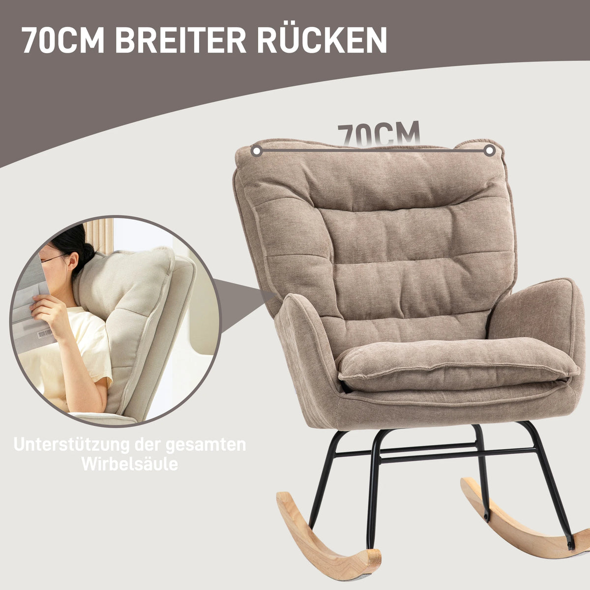 Brown Chenille-Look Rocking Chair (120kg Cap, Armrests, Living/Bedroom)