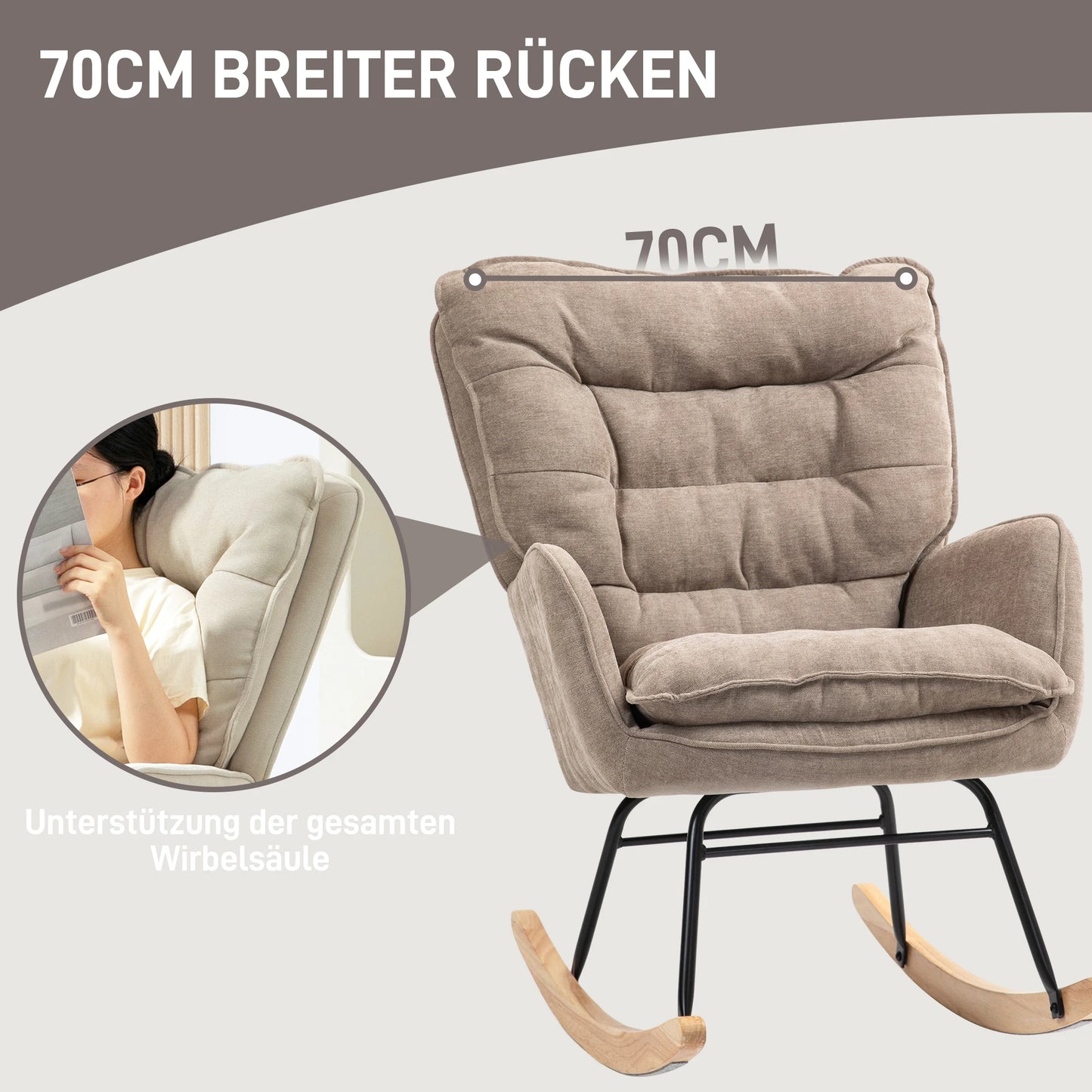 Brown Chenille-Look Rocking Chair (120kg Cap, Armrests, Living/Bedroom)