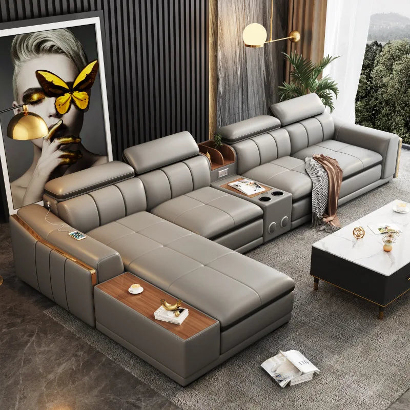 Beautify Your Living Room with Linlamlim Italian Genuine Leather Sofa - Bluetooth Speaker, Adjustable Headrests and USB Charging
