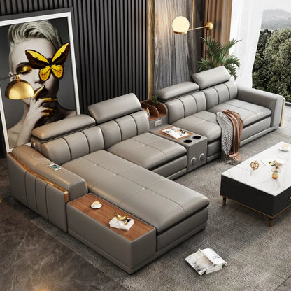 Beautify Your Living Room with Linlamlim Italian Genuine Leather Sofa - Bluetooth Speaker, Adjustable Headrests and USB Charging