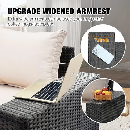 7 Pieces Patio Furniture Set All-Weather Outdoor Wicker Sectional Conversation Sofa Rattan Patio Seating Sofa with Cushion