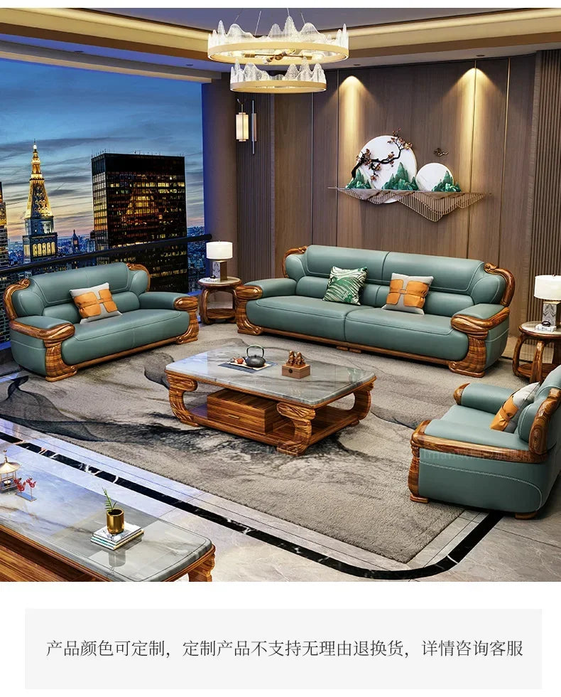B178 A Imported ebony wood carving flower sofa villa new Chinese modern simple first layer leather sofa