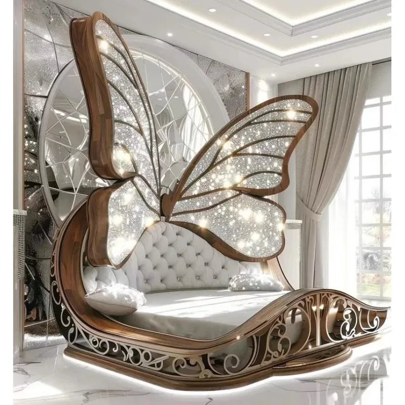 Princess  Butterfly Bed Villa Solid wood 2m bed 15 high French luxury bed bedroom custom