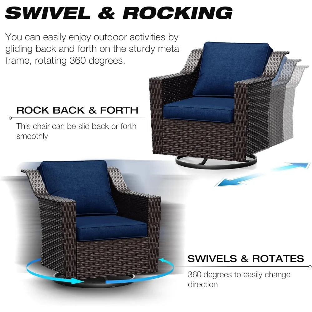 Wicker Patio Furniture Sets Upgraded Large Size Outdoor Furniture with Swivel Rocking Patio Chairs and Outdoor