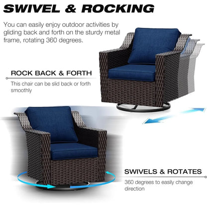 Wicker Patio Furniture Sets Upgraded Large Size Outdoor Furniture with Swivel Rocking Patio Chairs and Outdoor