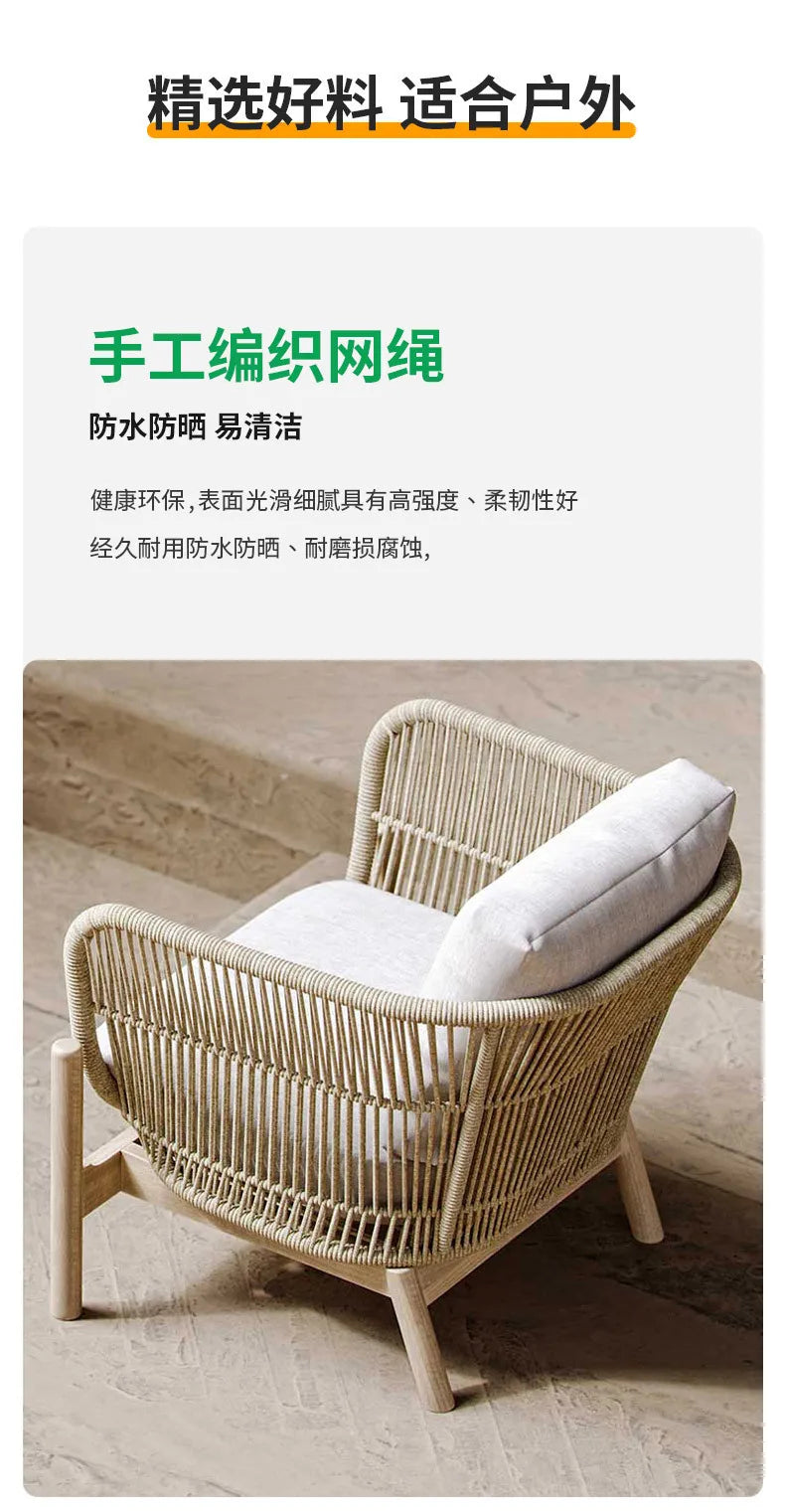 Outdoor sofa courtyard rattan teak outdoor garden villa hotel waterproof and sun protection homestay solid wood sofa furniture