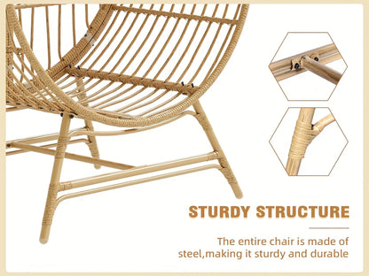 Wicker Round Egg Chair, Oversized Outdoor Lounger For Patio, W/ 4 Cushions, Steel Frame, 330lbs, Rattan Moon Chair