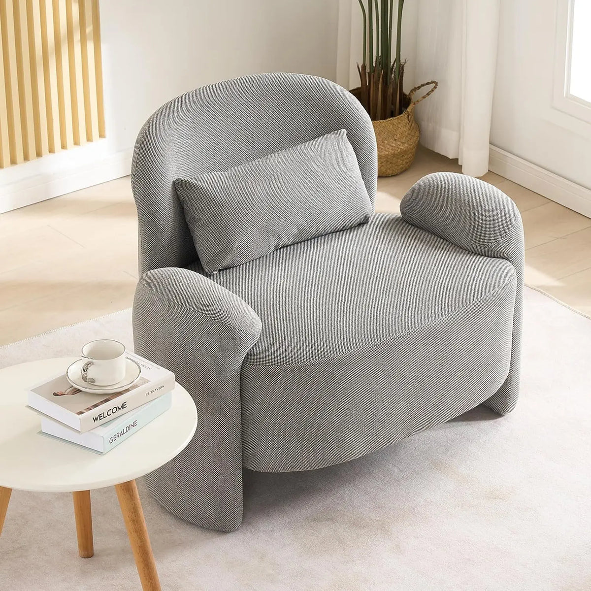 Oversized Accent Chair, Modern Linen Fabric Lounge Armchair for Living Room, Upholstered Comfy Reading Single Sofa, Customized