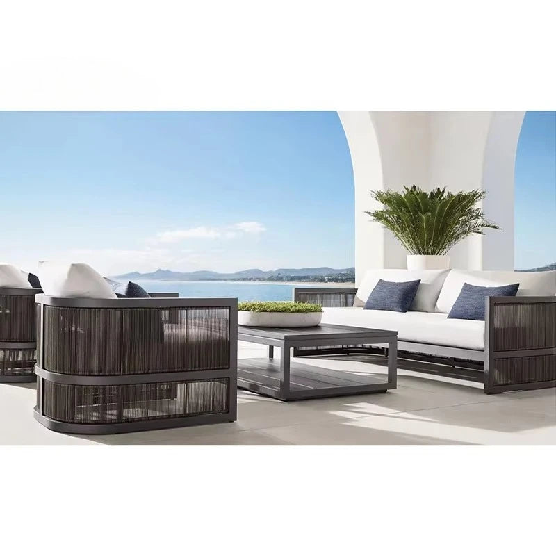 Garden Sets Waterproof Lounge Teak Aluminum Dining Rattan Wicker Sofa Modern Balcony Aluminium Outdoor Patio Furniture Set