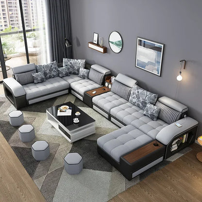 -Modern Living Room Sofa Couch Set U Shaped Couches Luxury Microfiber Leather Fabric Sectional Sofas For Home Furniture Indoor
