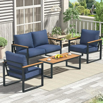 PatioLix Furniture Set, 4 Pieces Outdoor Patio Furniture with Coffee Table Set, Metal Patio Conversation Sets with Washable
