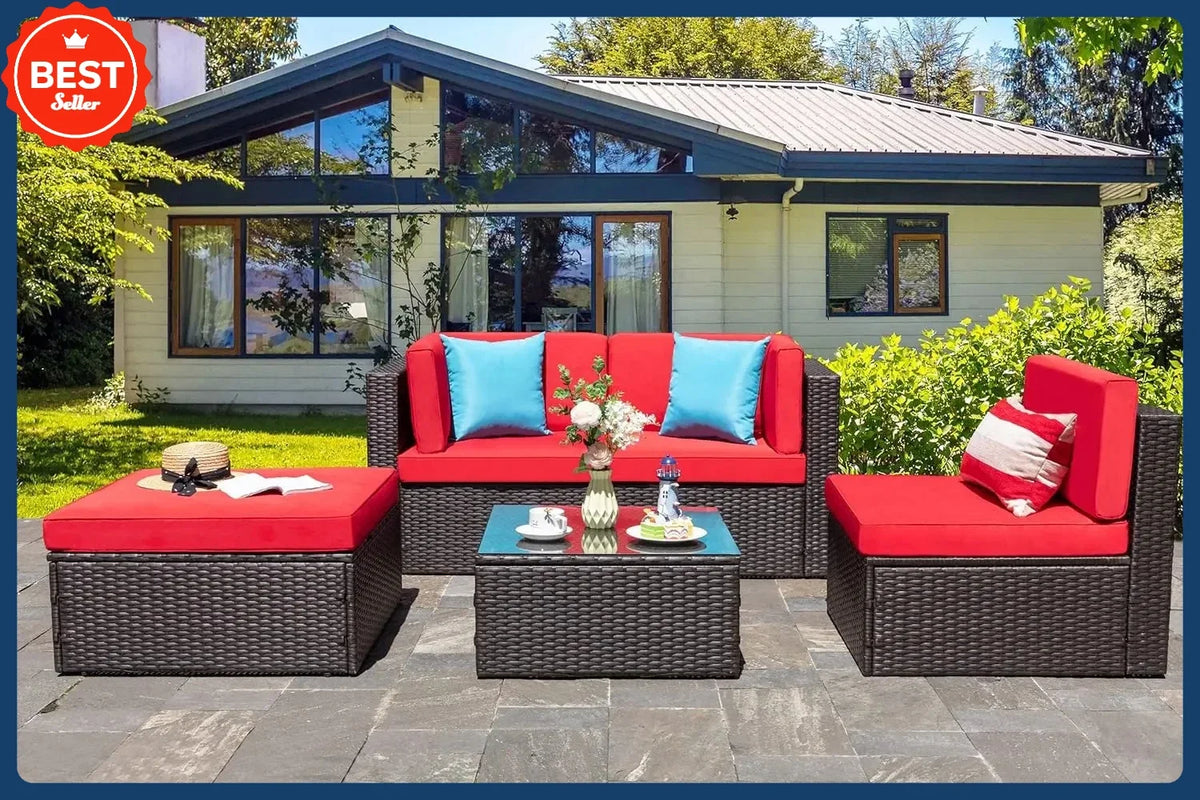 All Weather 5 Pieces Small Patio Furniture Sets Outdoor Sectional Sofa Wicker Rattan Seating with Cushion