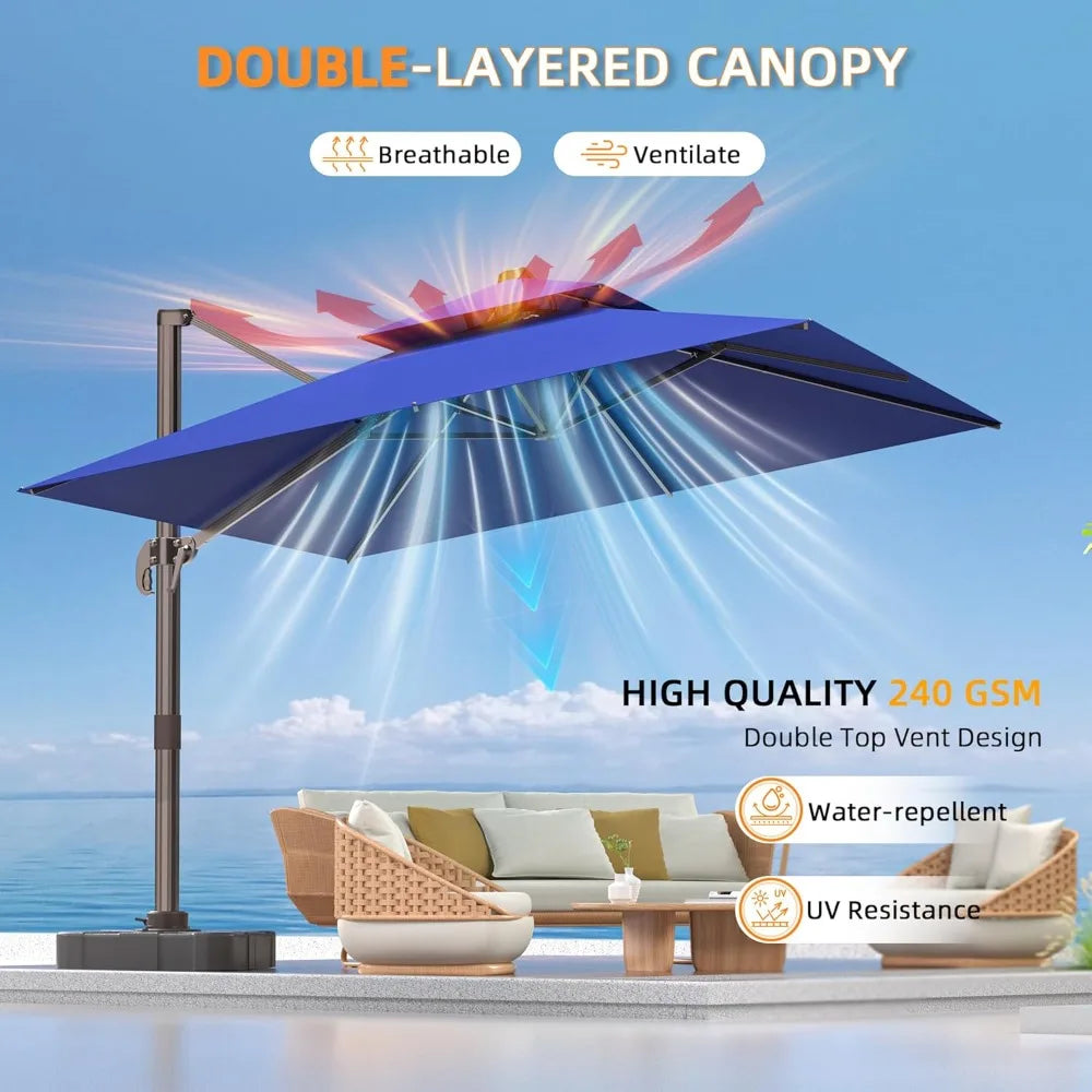 9' X 12' Cantilever Outdoor Patio Umbrellas with Base Included, Large Rectangle Umbrella Heavy Duty 360°Rotation Offset