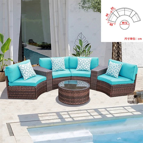 Sofa, courtyard, garden, leisure, outdoor living room, semi circular curved rattan chair, terrace, outdoor furniture combination