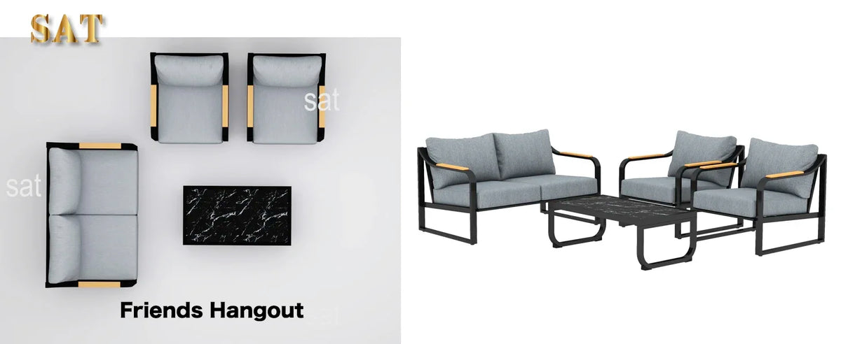 v Metal Patio Furniture Set, 4 Pieces Outdoor Conversation Set with Thick Cushion Modern Patio Chat Sofa Set for Balcony  rattan