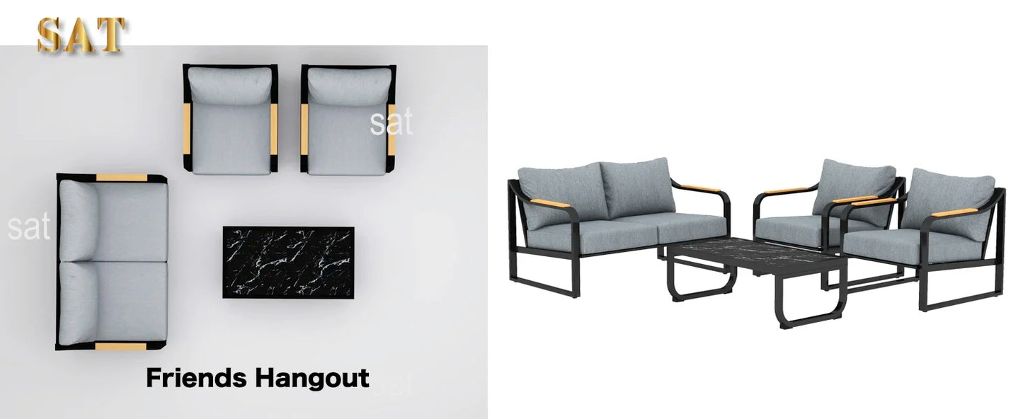 v Metal Patio Furniture Set, 4 Pieces Outdoor Conversation Set with Thick Cushion Modern Patio Chat Sofa Set for Balcony  rattan