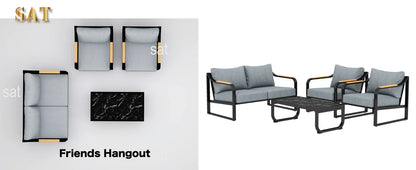 v Metal Patio Furniture Set, 4 Pieces Outdoor Conversation Set with Thick Cushion Modern Patio Chat Sofa Set for Balcony  rattan