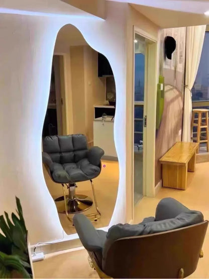 High-end Luxury LED Hairdressing Mirror Hanging Mirror Glass One Side Can Be Customized Size For Barber Shop