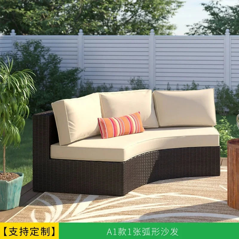 Leisure Outdoor Villa Garden Arc Sofa Hotel Courtyard Rattan Sofa B & B Terrace Sofa Furniture