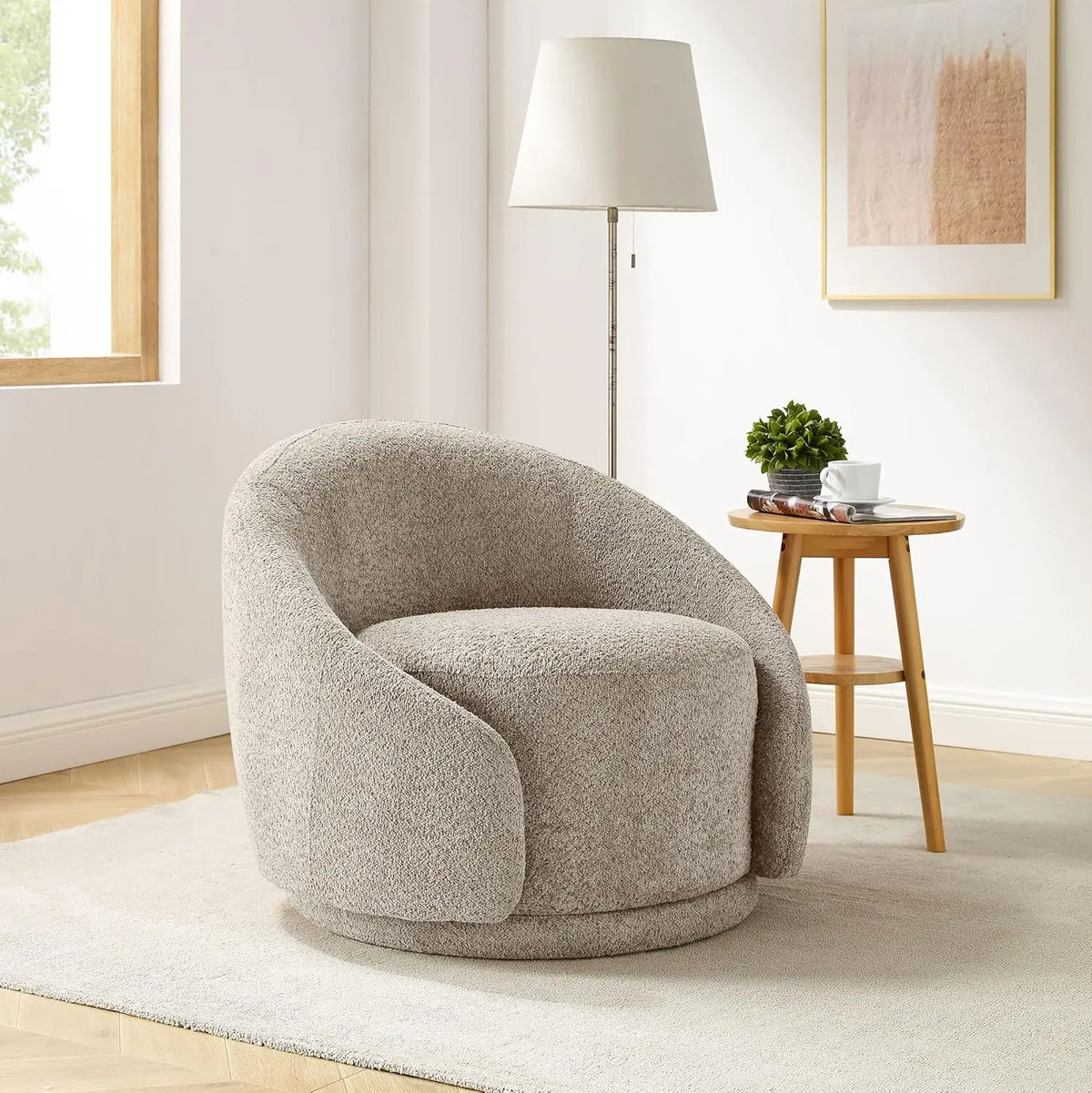Swivel Barrel Chair, Upholstered Modern Round Accent Arm Chairs, 360° Swivel Single Sofa Armchair for Living Room and Bedroom,