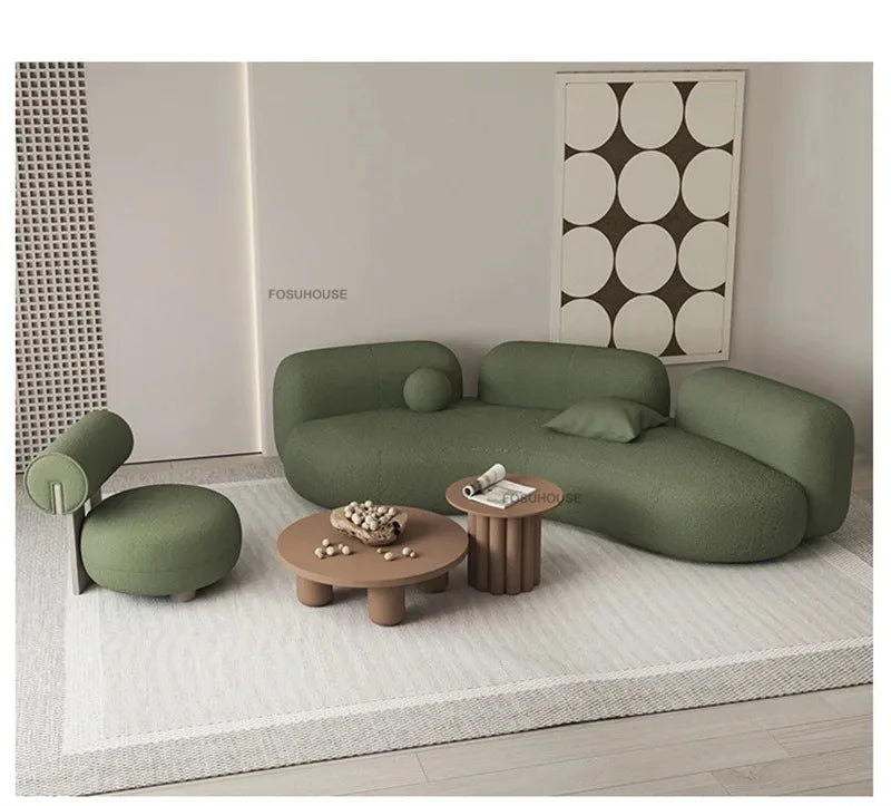 Lamb Velvet Curved Living Room Sofas Designer Living Room Furniture Beauty Salon Clothing Store Reception Sofa Luxury Sofa Bed
