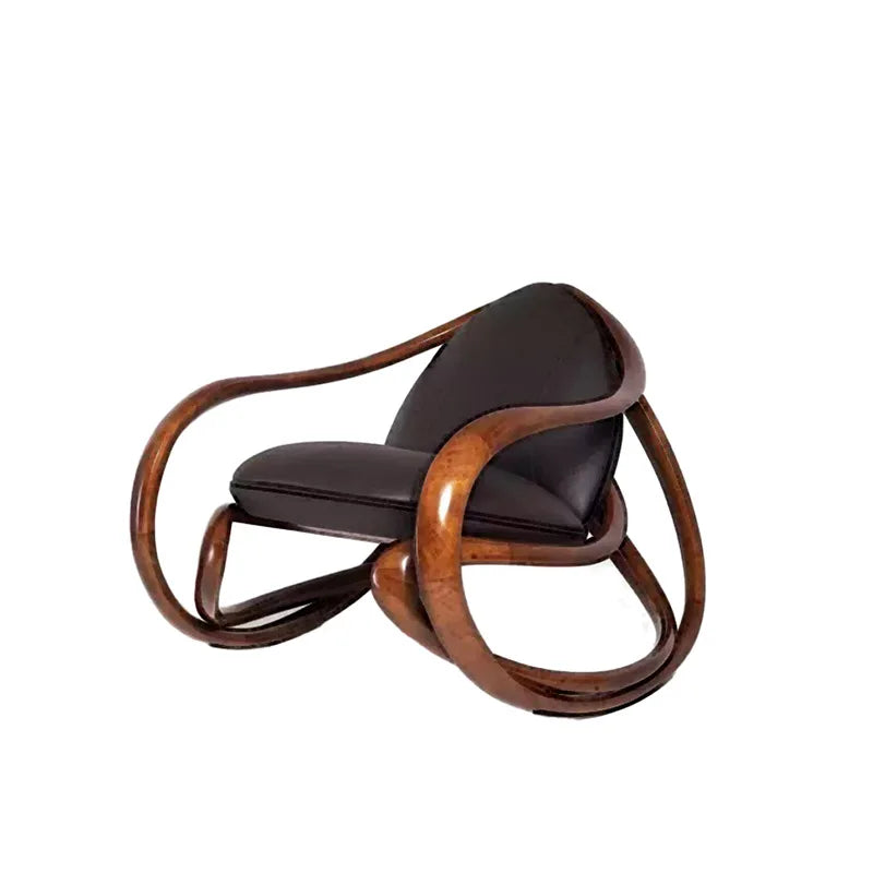 Black walnut leather balcony lazy chair villa living room leisure solid wood rocking chair