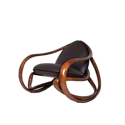 Black walnut leather balcony lazy chair villa living room leisure solid wood rocking chair