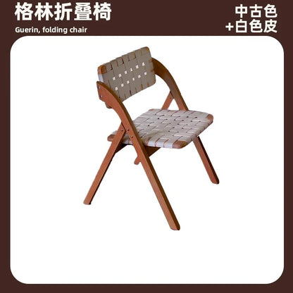 Solid Wood Dining Chairs Home Living Rooms Saddle Leather Folding Chairs Dining Chairs