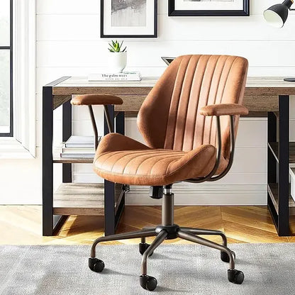 ergonomic high-back swivel chair in modern style with brown suede fabric for comfortable home office use