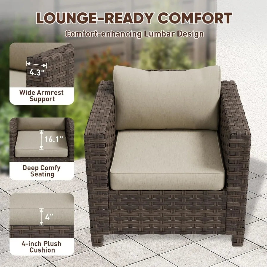 Coastal Haven Wicker Outdoor Chair Rattan Patio Arm Chair Set of 1 for Small Balcony Furniture Backyard Porch Garden Brown Beig