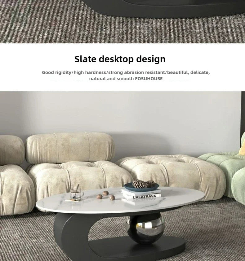 Bright Oval Coffee Tables for Tea Room Italian Rock Slab Easy To Clean Side Table Luxury Tables for Living Room a