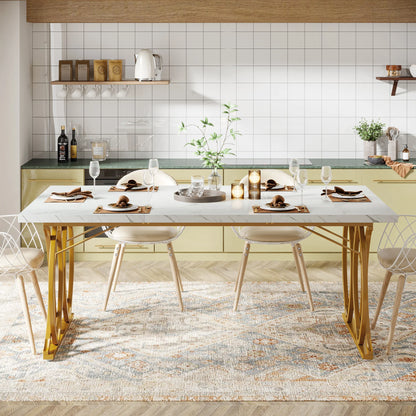 Tribesigns 63-Inch Rectangular Dining Table for 4 to 6, Modern Kitchen Table with Faux Marble Table Top, White Dinner Tables