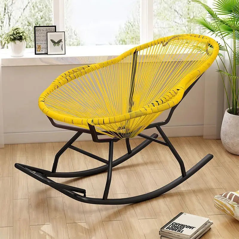 Outdoor courtyard rainbow rocking chair, household balcony rattan chair, casual nap rocking chair, bold and thicker