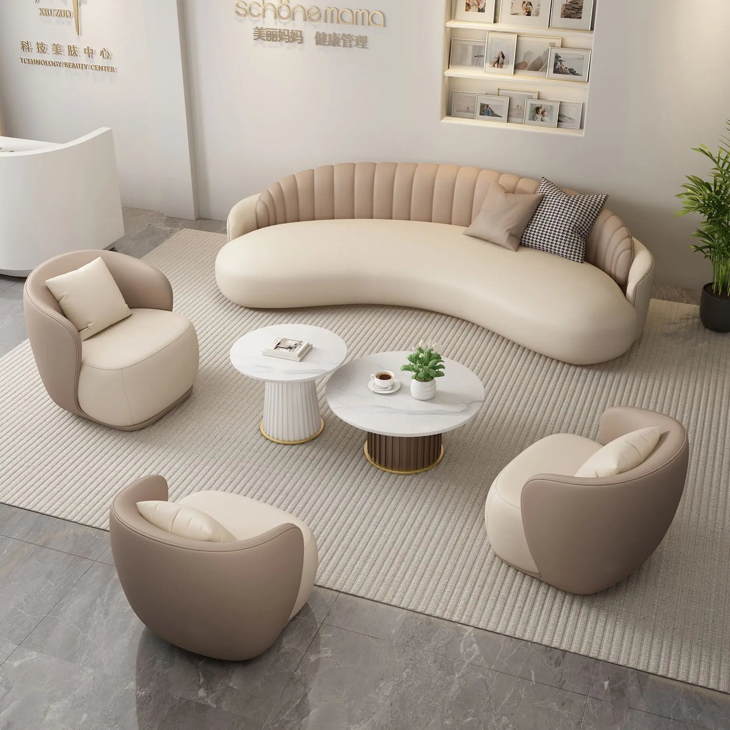 Light luxury comfortable clothing store, beauty salon rest area, lobby reception office, arc negotiation sofa