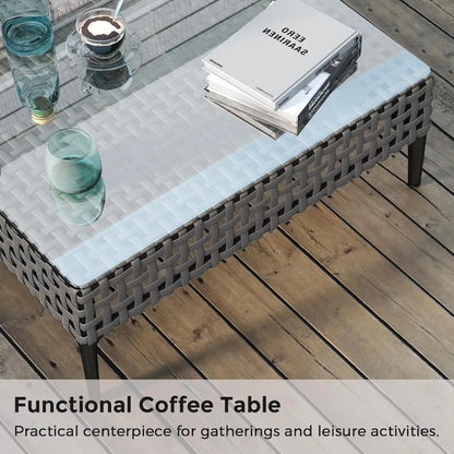 5 Pieces Outdoor Patio Conversation Set Rattan LShaped Corner Sofa Comfortable Thickening Cushions for Garden Balcony Weatherpr