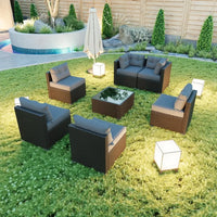 7 Pieces Patio Sofa Set Outdoor Furniture Sectional All-Weather Wicker Rattan with Back Cushions,Garden Sofa Conversation Grey