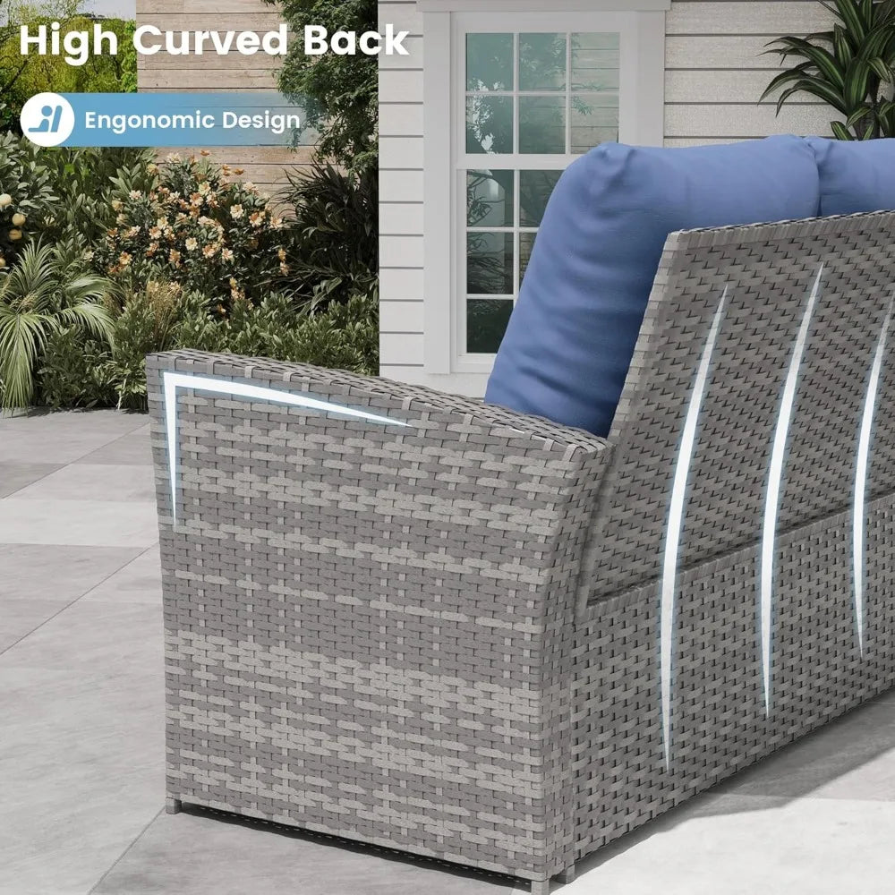 4-Piece Outdoor Wicker Patio Furniture Set, PE Rattan Sectional Sofa with Thick Cushions & Tempered Glass Table, Weather-Resist