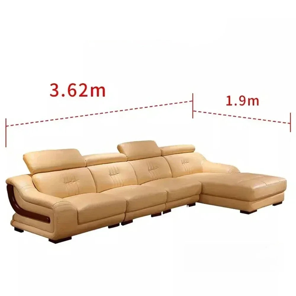 MANBAS Premium Italian Genuine Leather Sofa Sets Big Sectional Couch Living Room Sofas With Adjustable Headrests Home Furniture