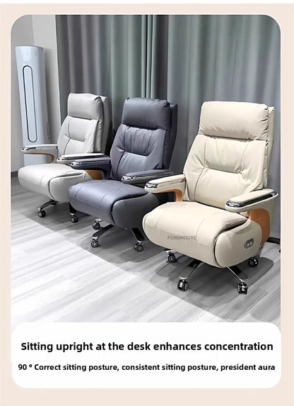 Electric Reclining Office Chairs European Bedroom Furniture Nordic Leather Executive Computer Armchair Home Ergonomic Desk Chair