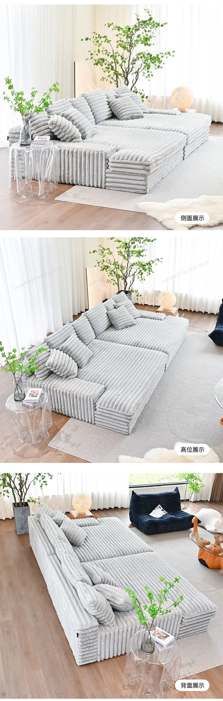 Modern Vacuum Compressed Sofa Plush Corduroy Sectional Sofa Living Room Bedroom Recliner Lazy Combination Sofa Bed Furniture