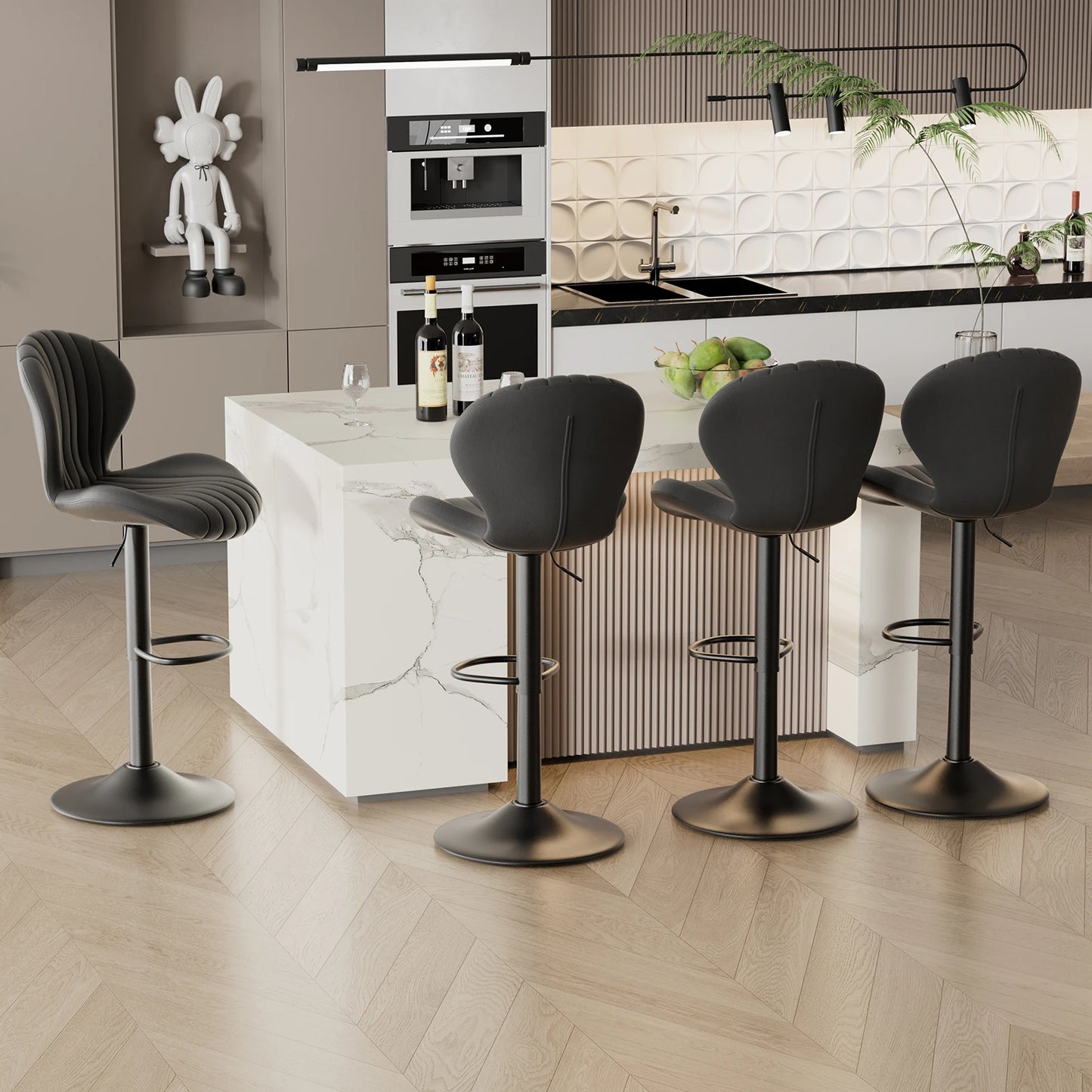 2pcs Bar Chair, 360° Rotating, Adjustable Height, Artificial Leather Upholstered With Backrest, Suitable For Dining Room