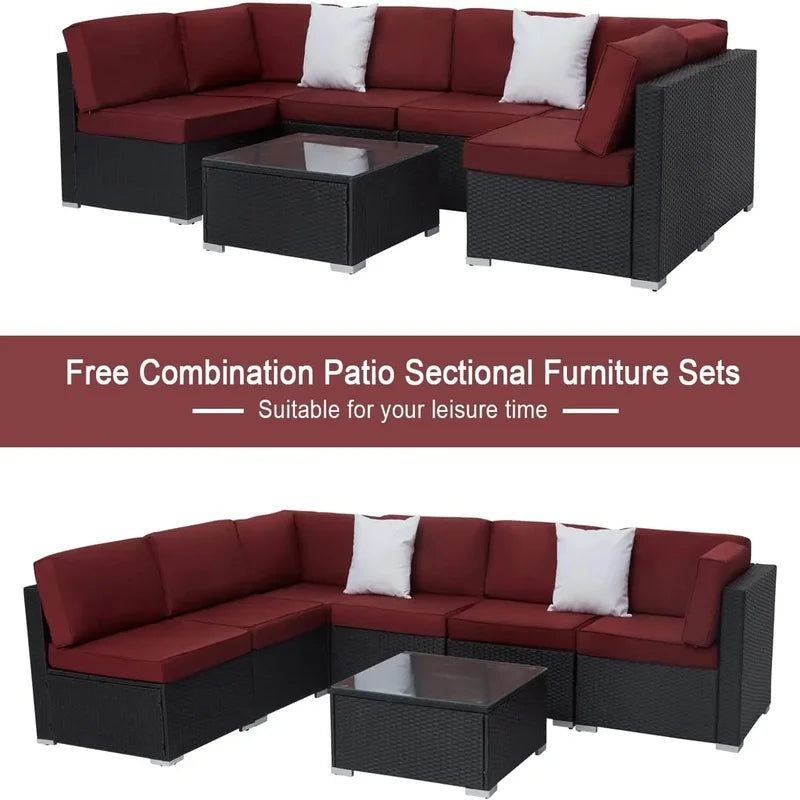 Outdoor Black PE Wicker Patio Sectional Sofa Set - All-Weather Couch Seating