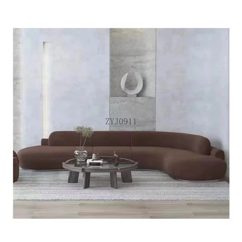 Nordic simple fabric curved corner multi-person living room beauty salon hotel reception sofa