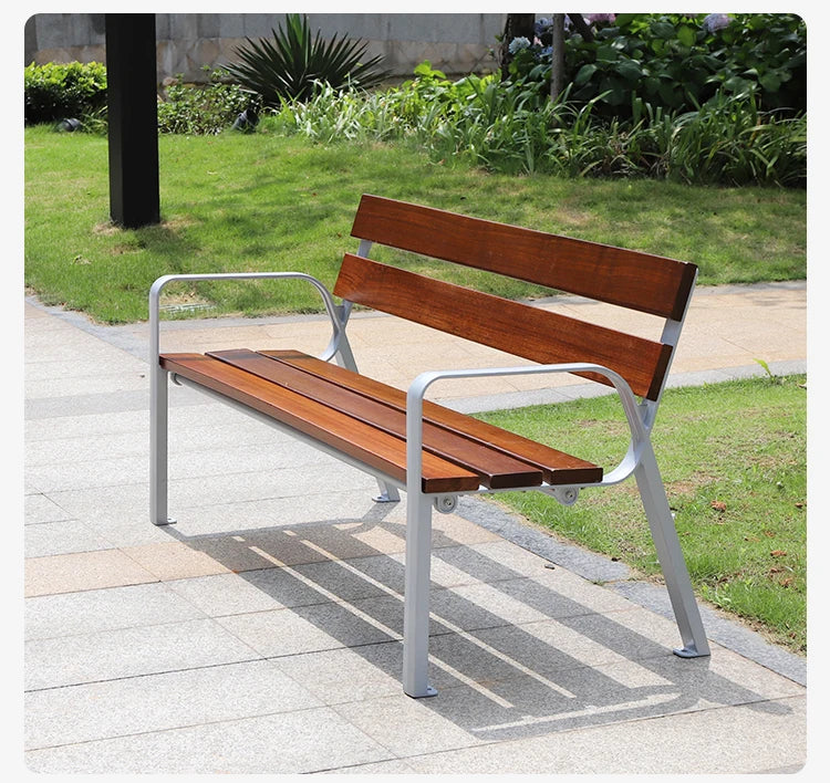 Customized New Design Solid Wood Memorial Outdoor Bench with Armrests High Quality Town Park Garden Street Waiting