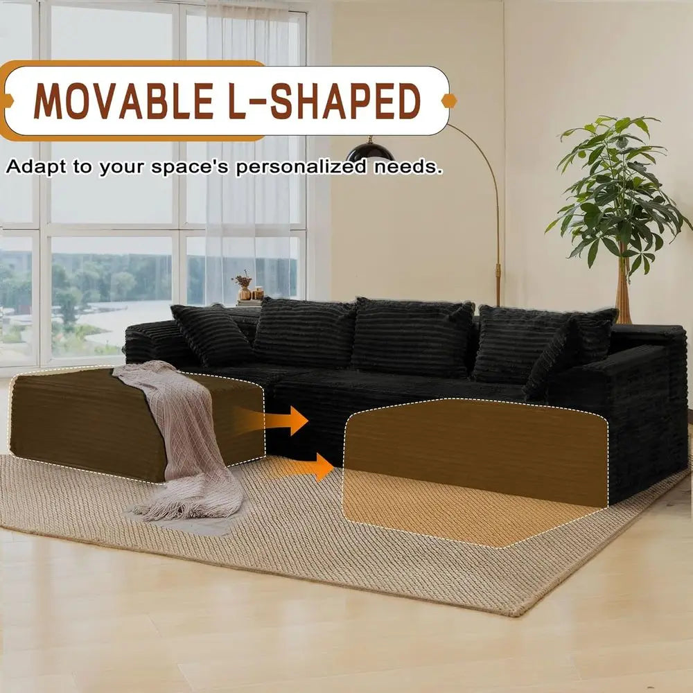L-Shaped Modular Couch, Cloud-Soft Corduroy Sectional Sofa with Deep Seating and Pockets, Ready to Use in Living Room,Customized