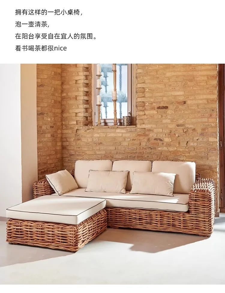 Outdoor sofa combination, courtyard tea table furniture, outdoor garden, waterproof, sun protection, rattan weaving, leisure